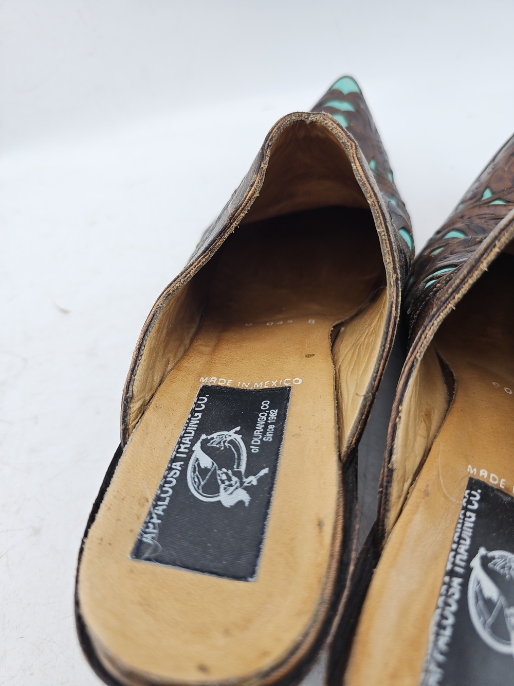 Old Gringo Brown Leather Wedge Mules with Turquoise Insets - Picture 4 of 8